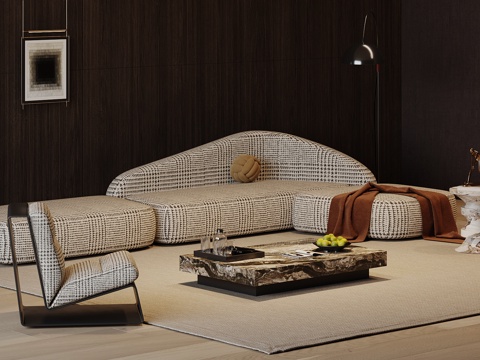 现代意式沙发茶几组合su模型