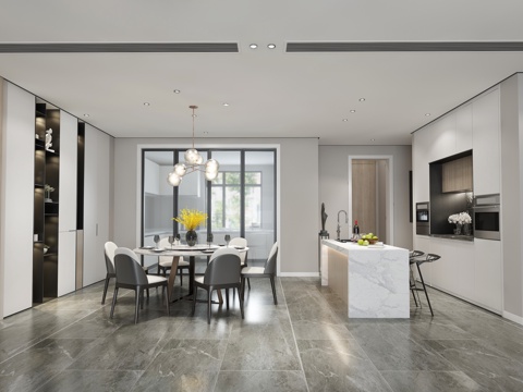  现代餐厅3d模型 