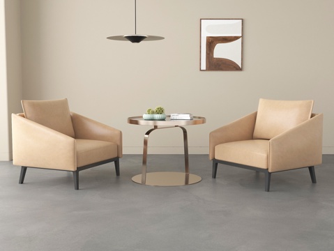 意式洽谈桌椅组合 休闲桌椅 休闲椅 沙发椅 皮革 吊灯su模型