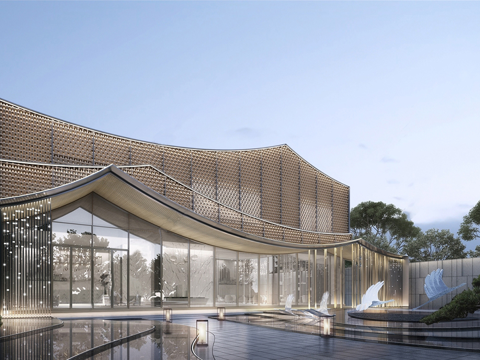 现代售楼处建筑 异形 售楼部su模型