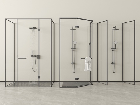 现代淋浴房 淋浴间 花洒su模型