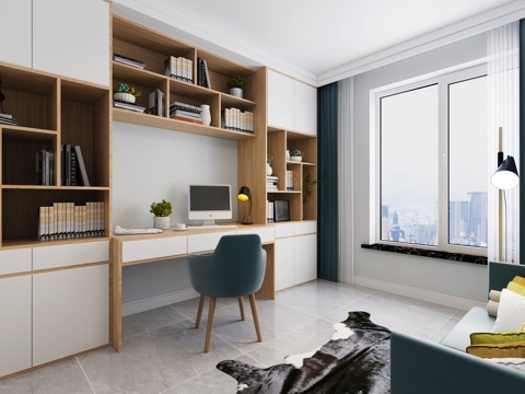  北欧书房 书柜 书桌 椅子 沙发 地毯3d模型 