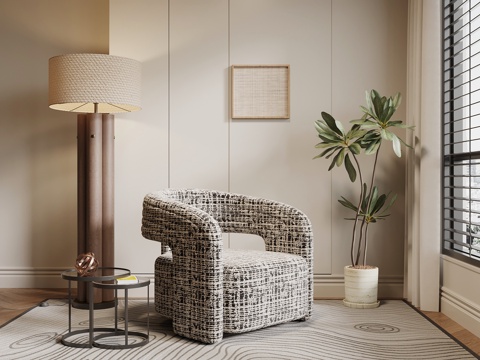  现代中古风休闲椅 单人沙发3d模型 