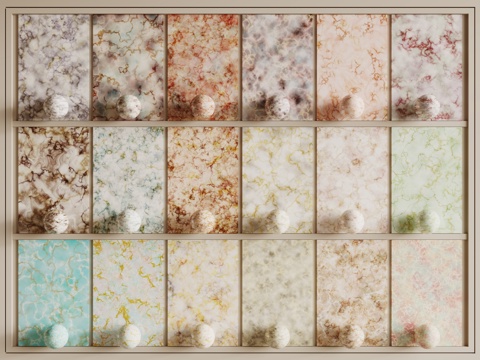 现代印花石材 粉色大理石 彩色纹路石材 护墙板 岩板su模型