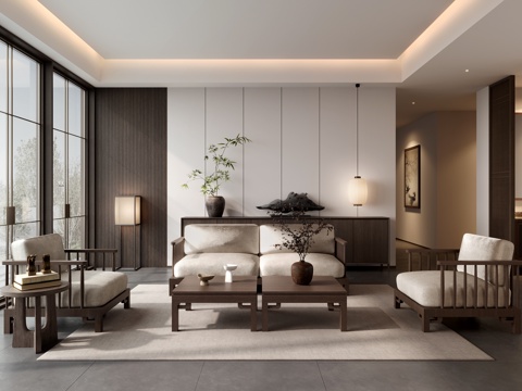  新中式风格客厅3d模型 