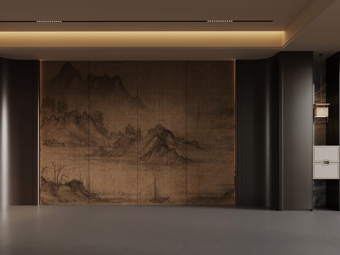 新中式背景墙su模型