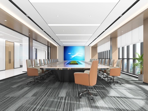  现代会议室 大型会议室  办公会议室 会议桌椅3d模型 