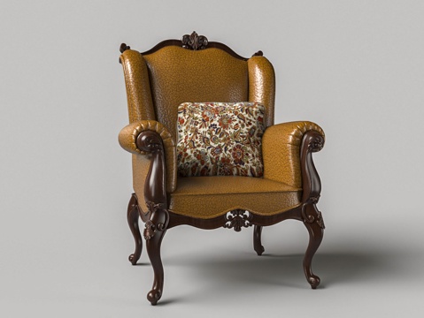 欧式红木皮革单人沙发3d模型