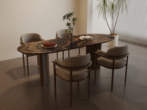 现代中古风餐桌椅su模型
