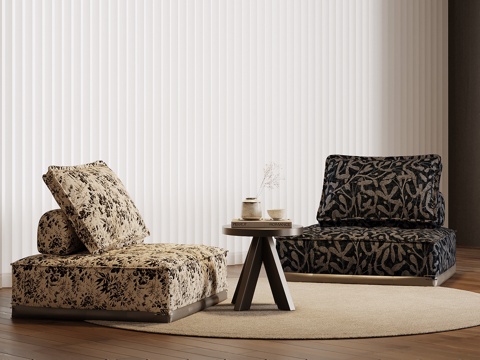 现代中古风懒人沙发 休闲布艺沙发su模型