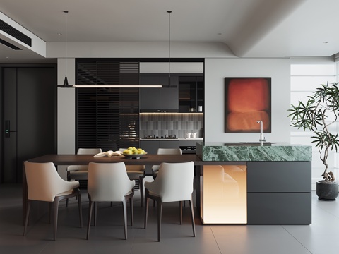 现代家居餐厅su模型