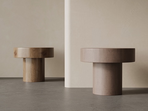  现代中古风沙发凳 实木圆凳3d模型 