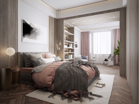  北欧卧室3d模型 