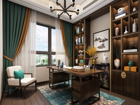 新中式书房 书柜3d模型