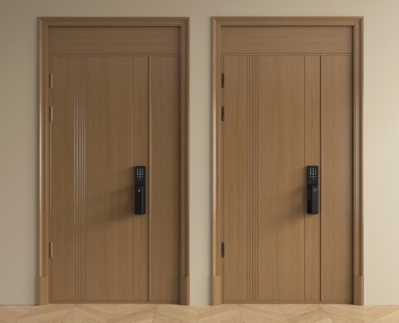  新中式入户门 防盗门 子母门 平开门3d模型 