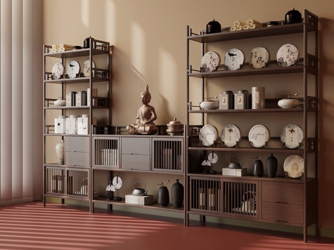  新中式茶柜 博古架3d模型 