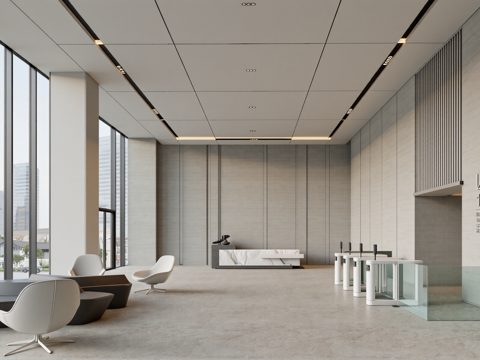 现代写字楼办公大堂su模型