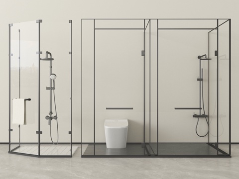 现代淋浴房 淋浴间 花洒 马桶 卫浴用品su模型