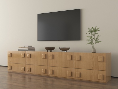 侘寂风电视柜 落地电视柜 边柜 电视 实木电视柜su模型