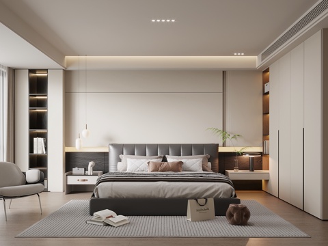  现代简约卧室 主卧 双人床 衣柜3d模型 