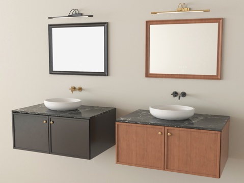 法式悬空浴室柜 洗手台 卫浴柜 镜子su模型