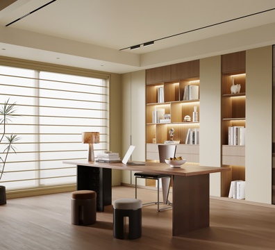 中古风书桌 书柜su模型