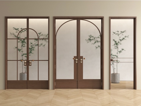 法式中古风双开门 单开门 玻璃门su模型