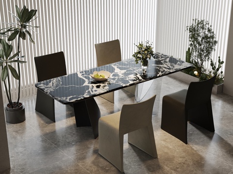 现代意式餐桌椅su模型