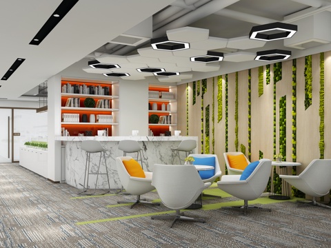  现代办公茶水休闲区3d模型 