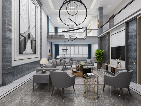  现代复式客厅3d模型 