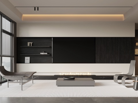 现代意式客厅  电视背景墙 沙发茶几组合su模型