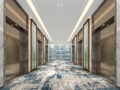  酒店式公寓电梯厅 电梯间3d模型 