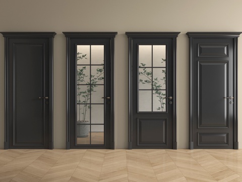  法式单开门 平开门 卧室门 玻璃门 厨卫门3d模型 