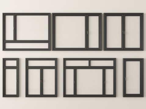  现代窗户组合 平开窗 落地窗 阳台窗3d模型 