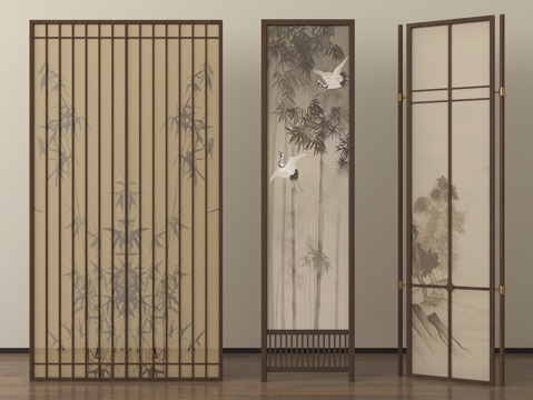  新中式屏风隔断 木屏风 格栅屏风3d模型 