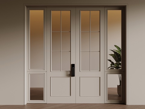 现代双开门 入户门su模型