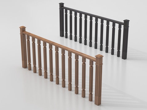 中式格栅围挡 木质护栏su模型