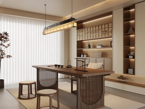 新中式书房su模型