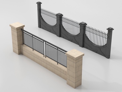 现代围栏护栏 围墙 别墅围墙 小区围墙 护栏构件su模型