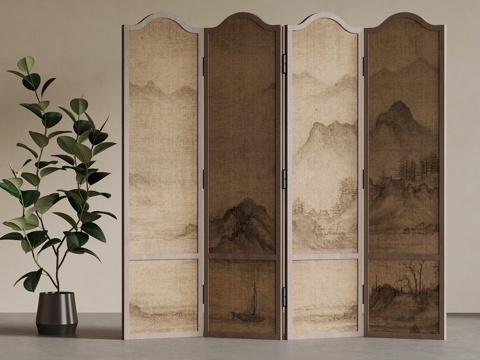  现代中古风屏风 隔断3d模型 