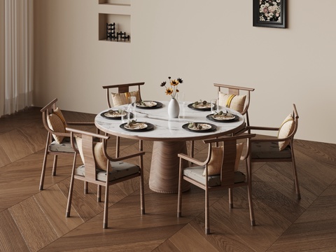 中古风圆桌椅su模型