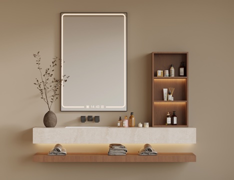 中古风洗手台 洗漱台 浴室柜su模型