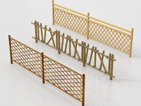 新中式栅栏 围栏护栏 木栅栏 篱笆围墙su模型