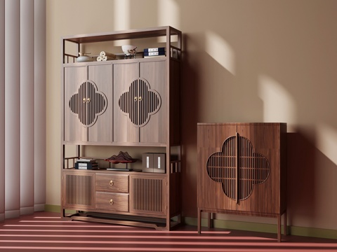 新中式博古架 高柜su模型