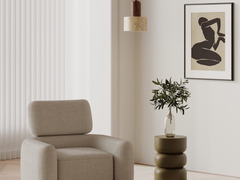 现代奶油风休闲椅 边几su模型