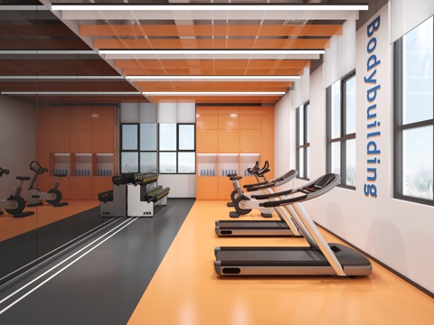 现代健身房 健身室 办公室健身房 体育运动 健身器材 跑步机3d模型