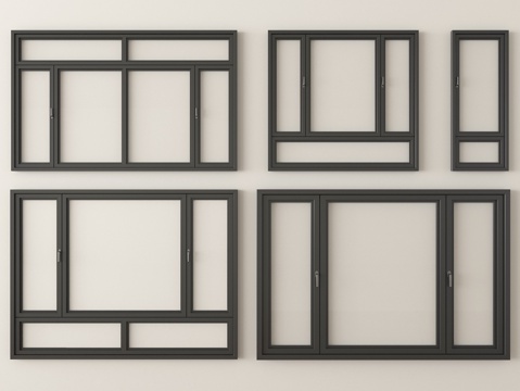  现代窗户组合 平开窗 落地窗 阳台窗3d模型 