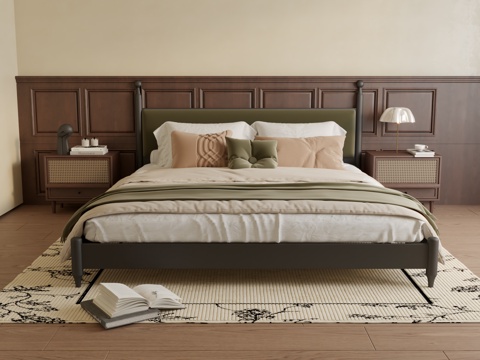  中古风双人床3d模型 