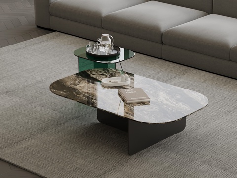 现代意式茶几 子母茶几组合su模型