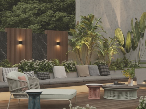  现代暗黑系 古典庭院花园景观 贵妃椅 懒人沙发 休闲卡座组合3d模型 